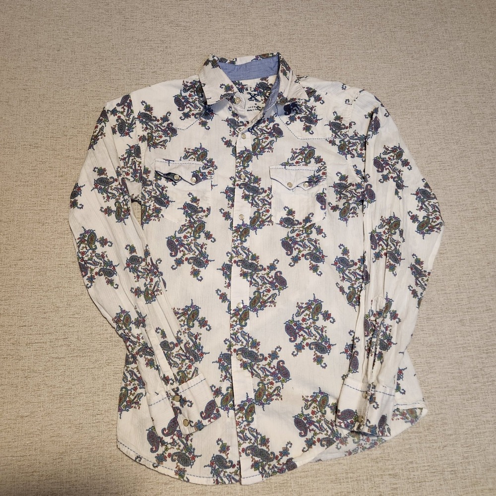 Twenty X Paisley Western Snap Shirt Mens Medium White Long Sleeve Pearl Snap